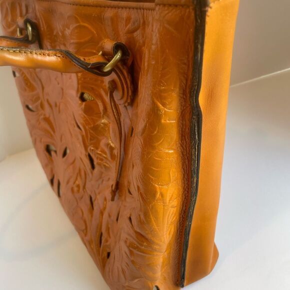 Patricia Nash Adeline Burnished Cutout Tooled Leather Cognac Tote - Picture 8 of 15